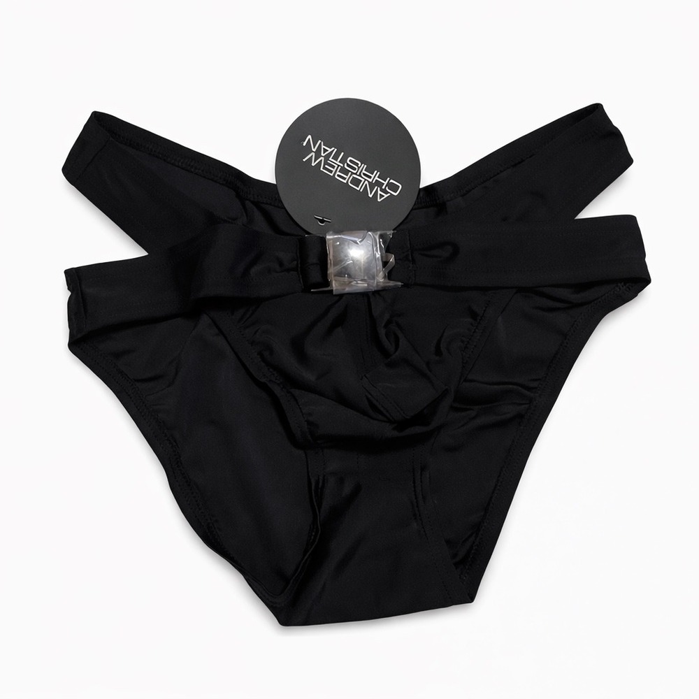 Andrew Christian Small (28-31) Black Wrap Buckle Bikini Swim Briefs 70117 NWT - Picture 6 of 12